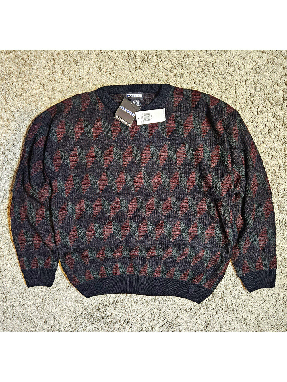 Jantzen Men's L Textured Jacquard Geometric Crew Neck Knit Pullover Sweater